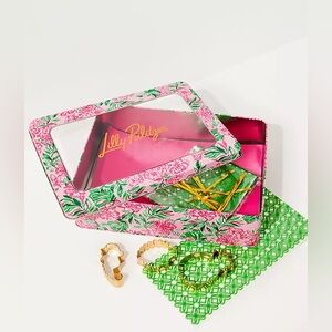 Lilly Pulitzer Cookie Exchange Kit in Pink and Green Floral Tin Bix